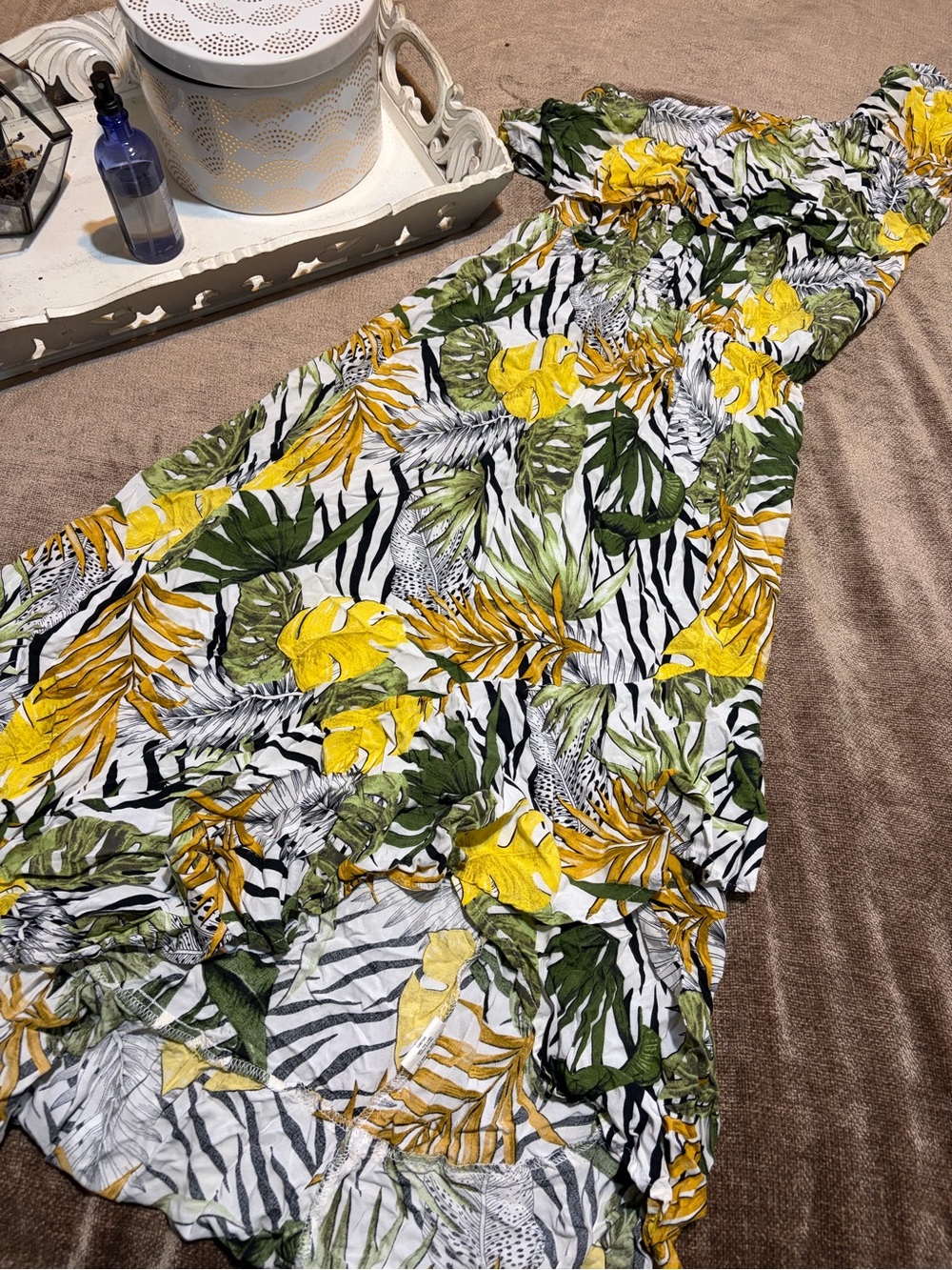 Tropical Yellow & Green Floral High - Low Dress - Women, Size XS